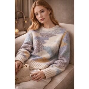 La Vie Rebecca Taylor Metallic Camo Sweater XS Alpaca Wool Blend $395 NWOT